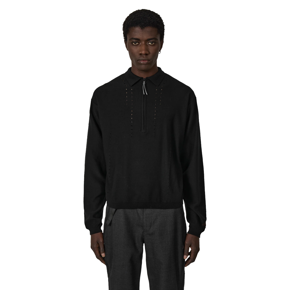 Roa Pinched Wool Knit Polo - Black