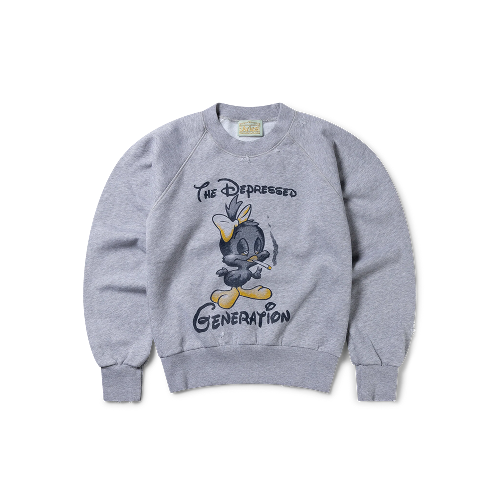 Destroyed Weedie Pie Raglan Sweat - Light Grey