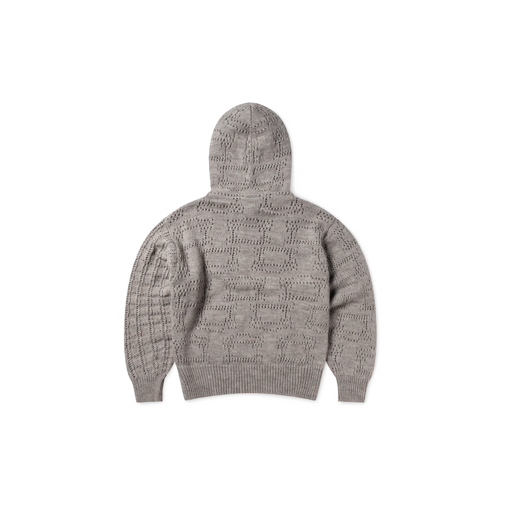 Aries Pointelle Temple Patchwork Hoodie - Grey marl