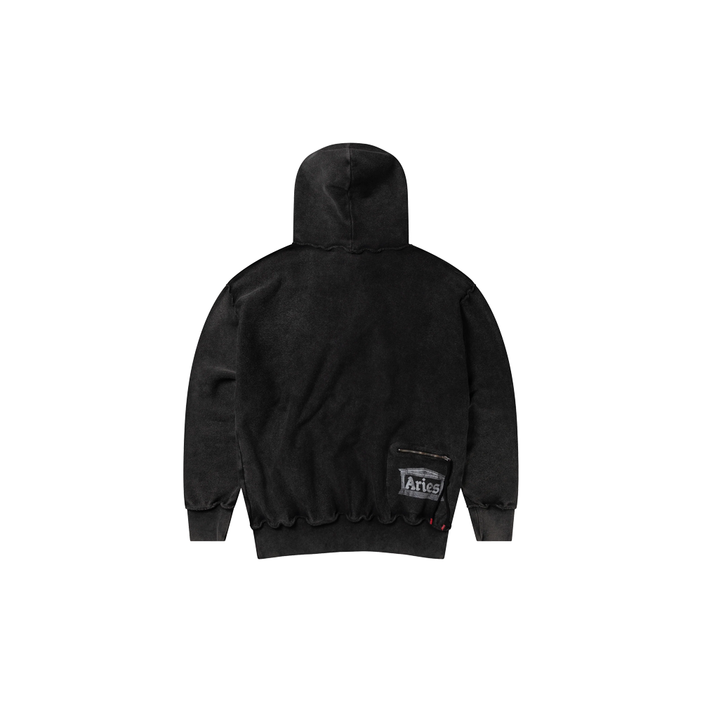Aries Aged Reverso Temple Zip Through Hoodie - Black