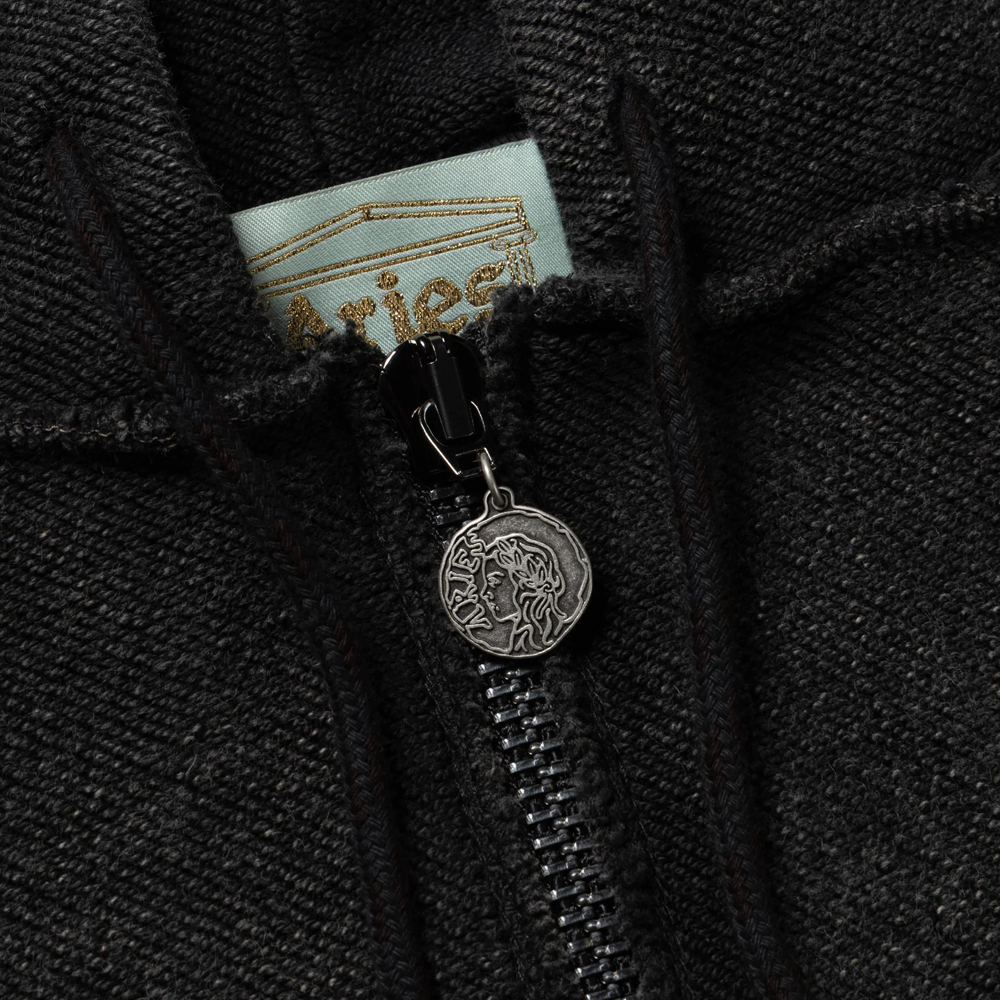 Aries Aged Reverso Temple Zip Through Hoodie - Black