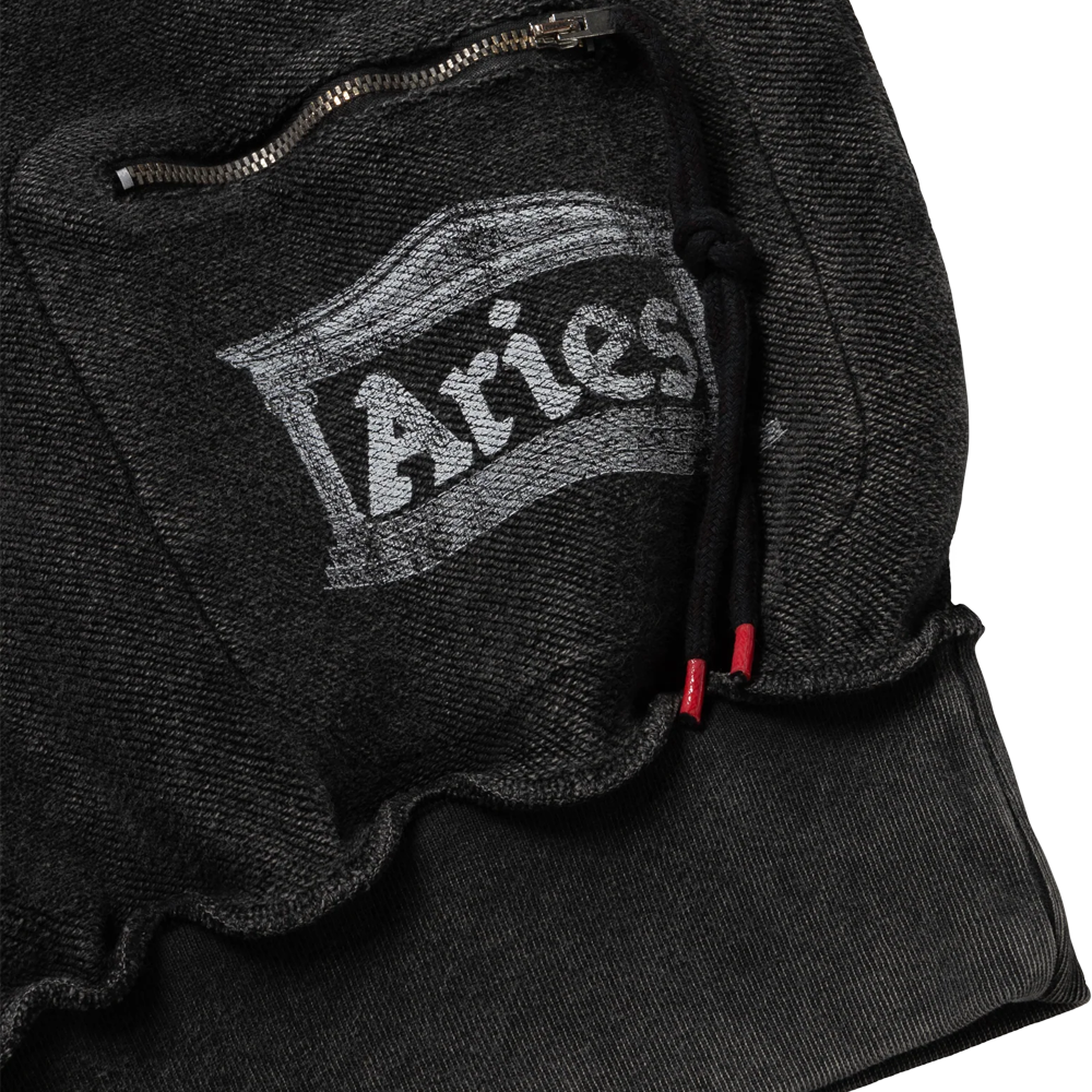 Aries Aged Reverso Temple Zip Through Hoodie - Black