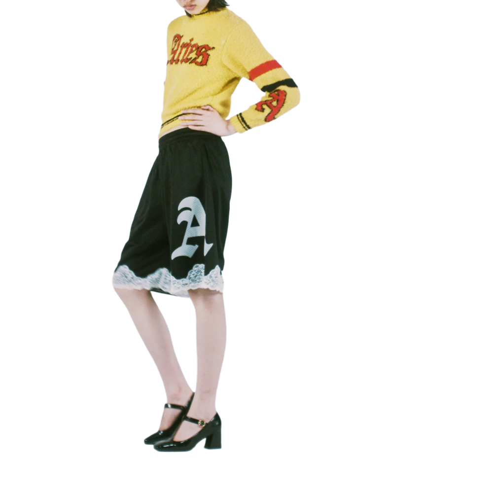 Aries Gothic Lace Airtex Shorts - Black