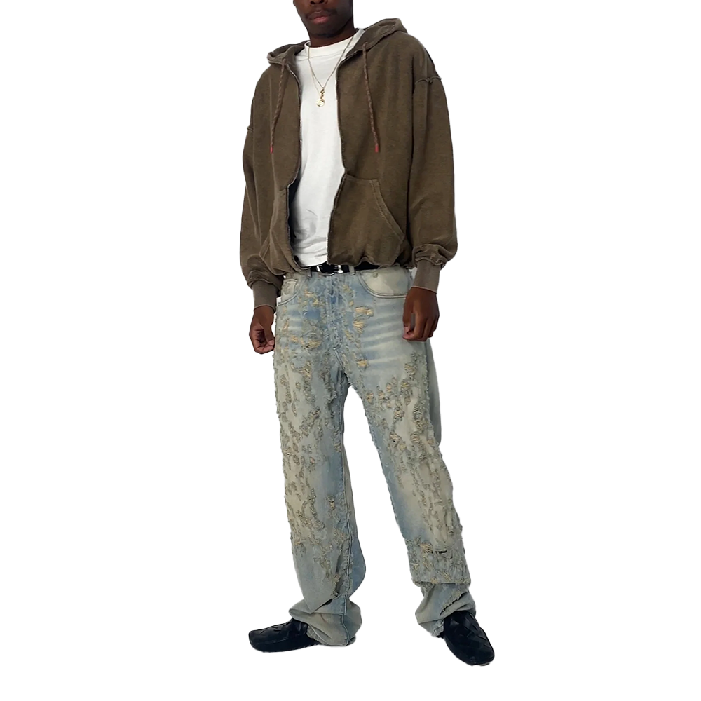 Aries Aged Reverso Temple Zip Through Hoodie - Brown
