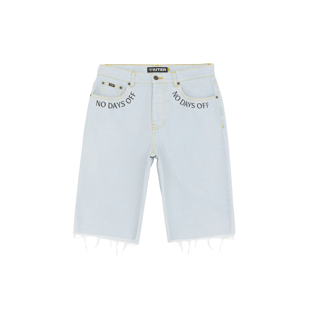 Iuter fringed Baggy denim short - Stonewashed