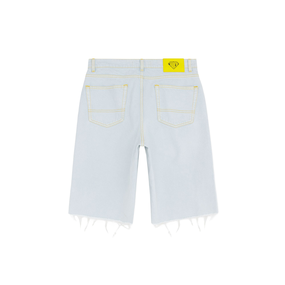 Iuter fringed Baggy denim short - Stonewashed