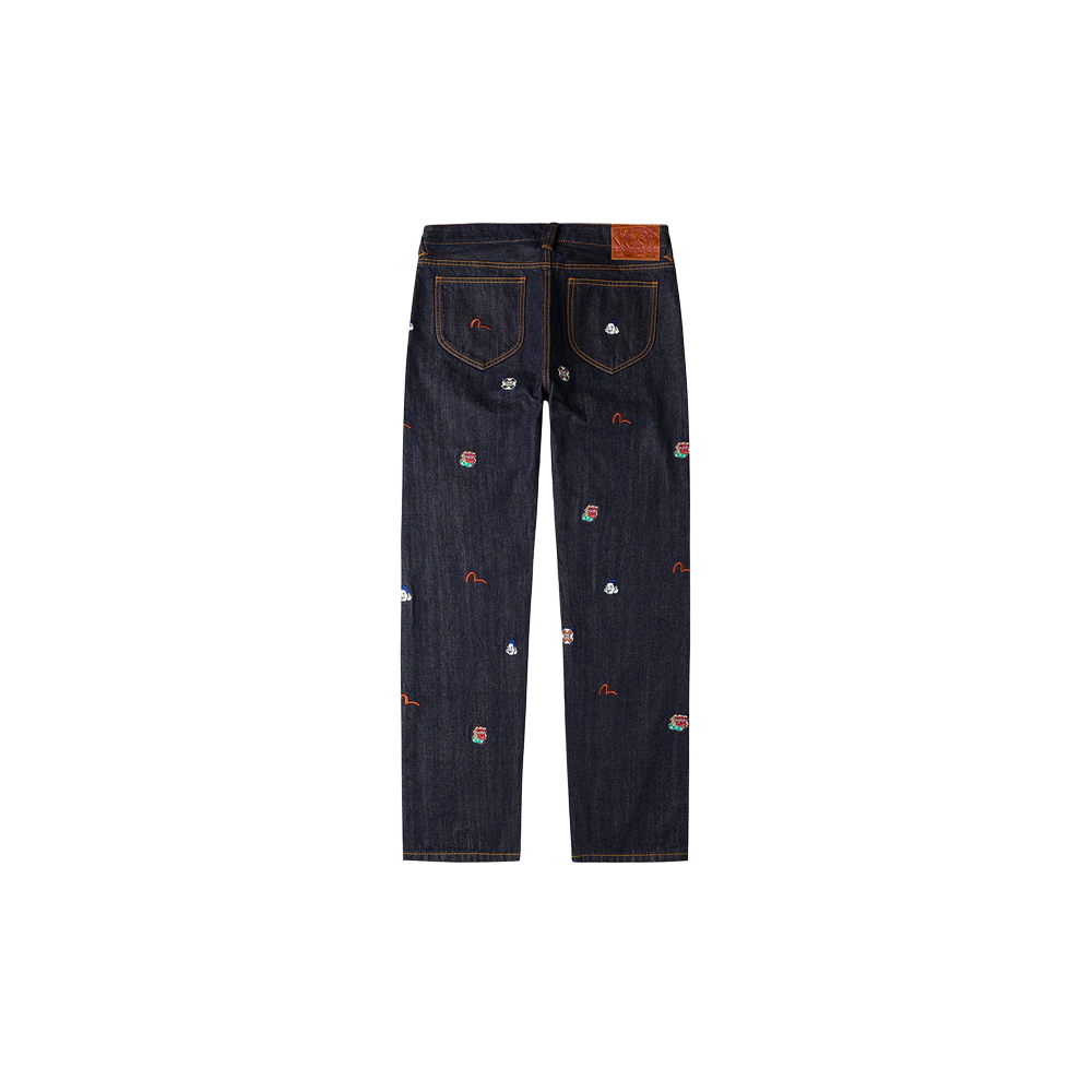 Evisu Allover Brand Embroidery Jeans - Indigo