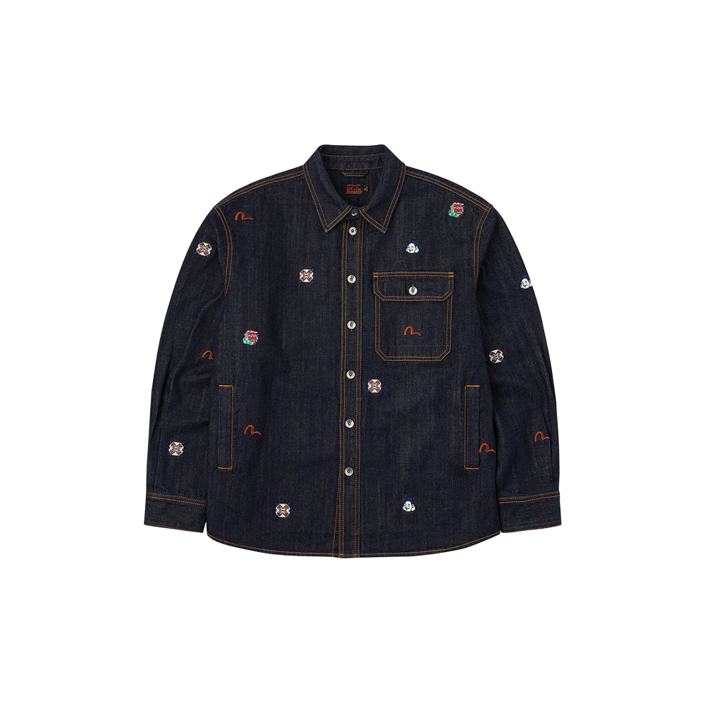 Evisu Allover Embroidery Denim Shirt Jacket - Indigo
