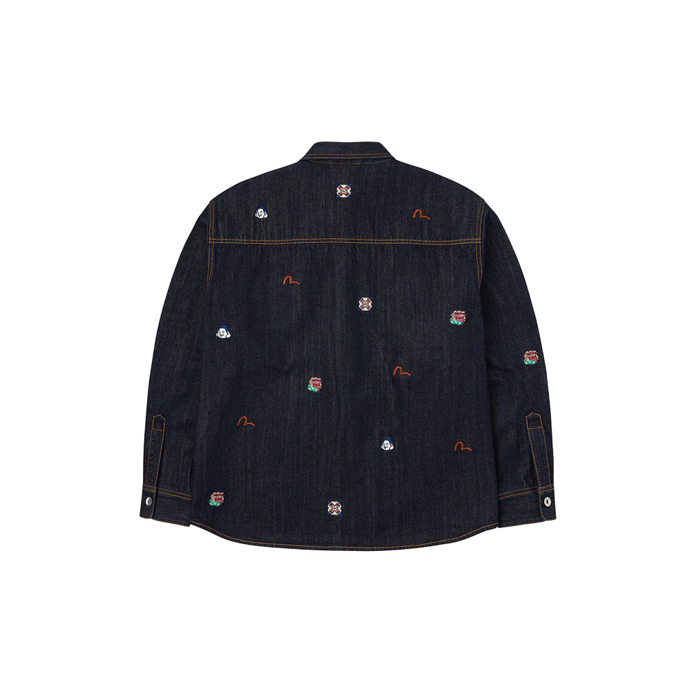 Evisu Allover Embroidery Denim Shirt Jacket - Indigo