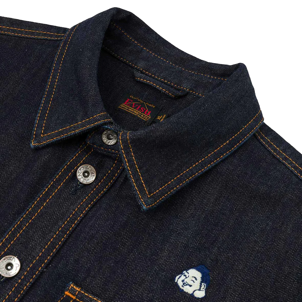 Evisu Allover Embroidery Denim Shirt Jacket - Indigo