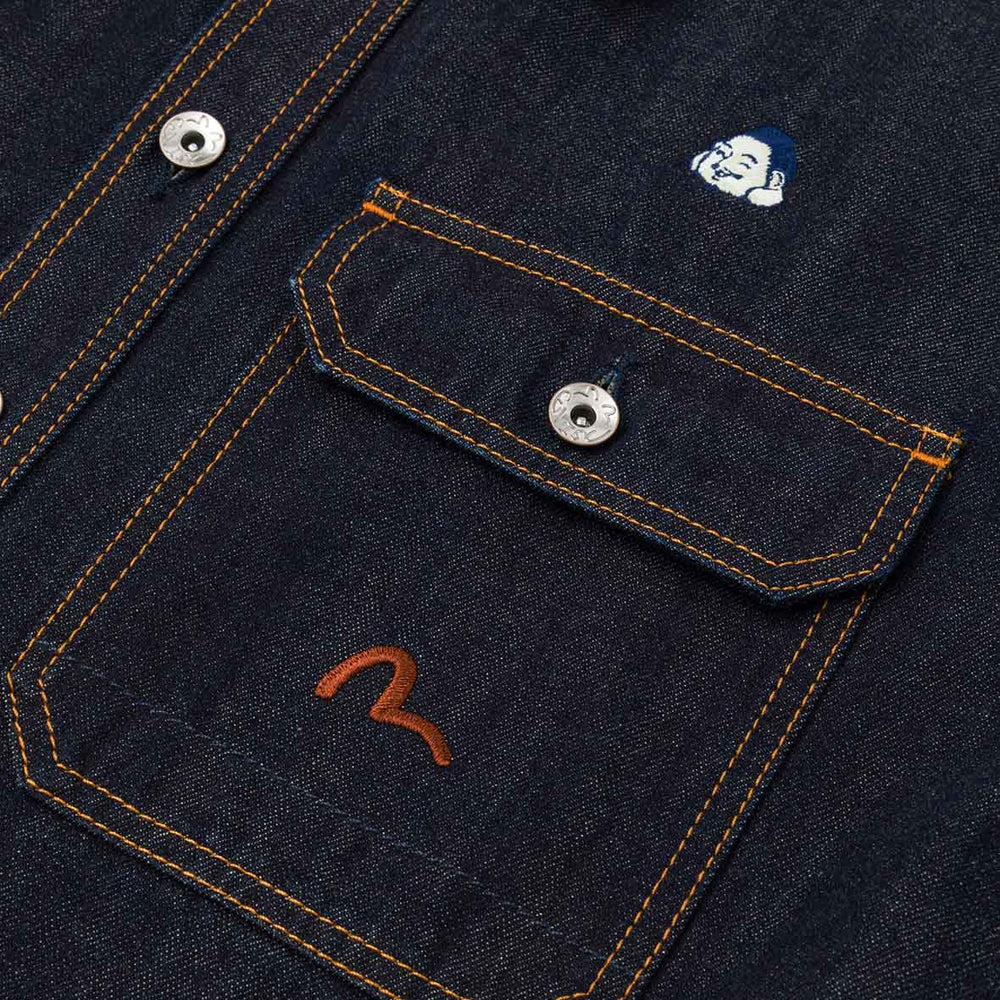 Evisu Allover Embroidery Denim Shirt Jacket - Indigo