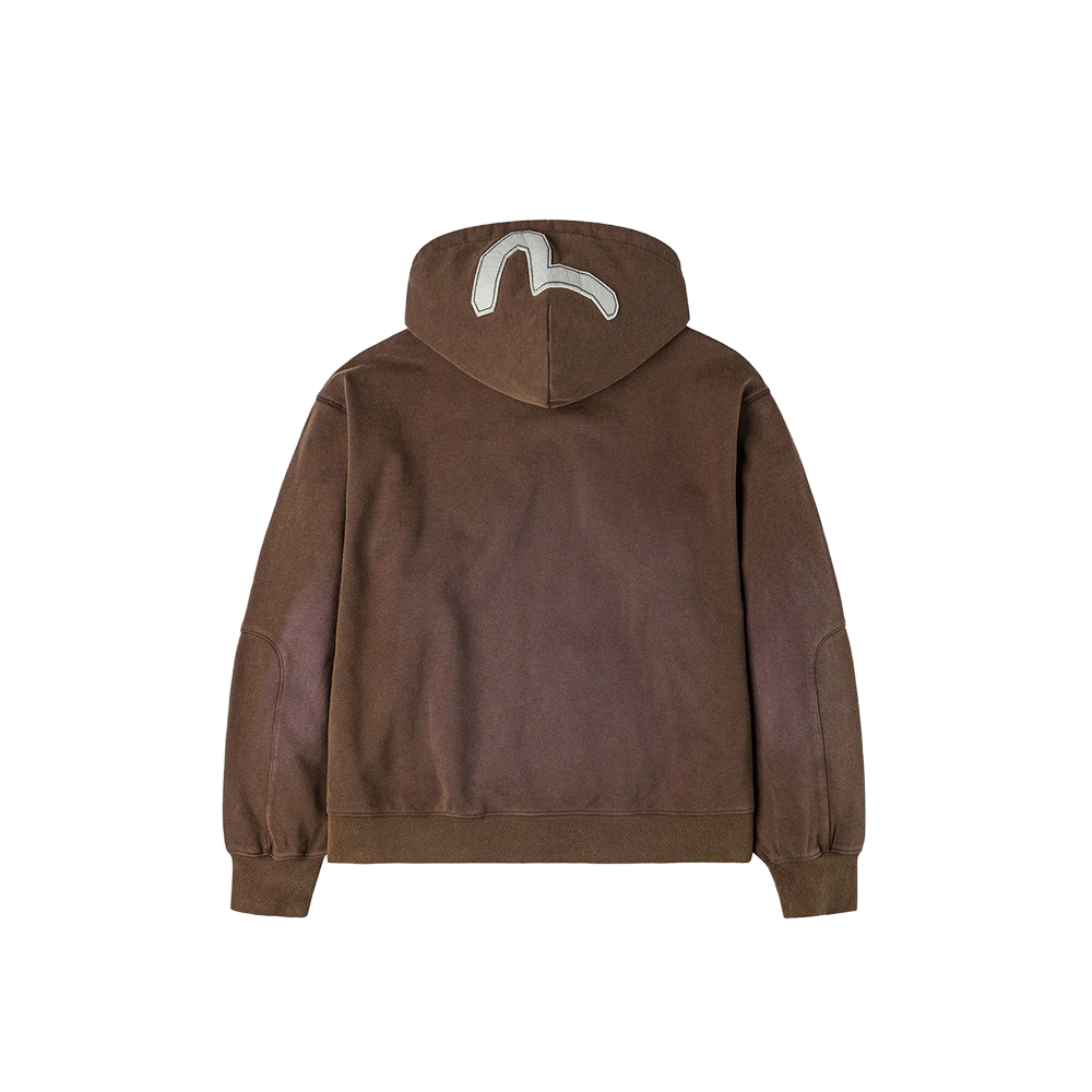Evisu EV and Seagull Patches Embroidery Hoodie Jacket - Brown