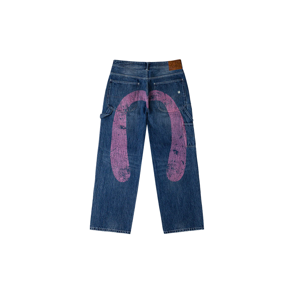 Evisu Washed and Distressed Daicock Print Jeans - Indigo