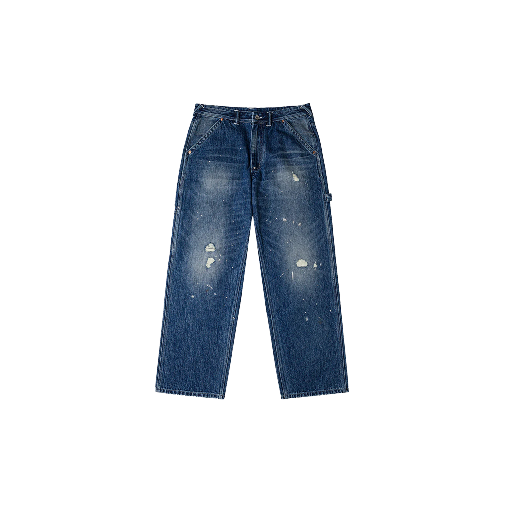 Evisu Washed and Distressed Daicock Print Jeans - Indigo