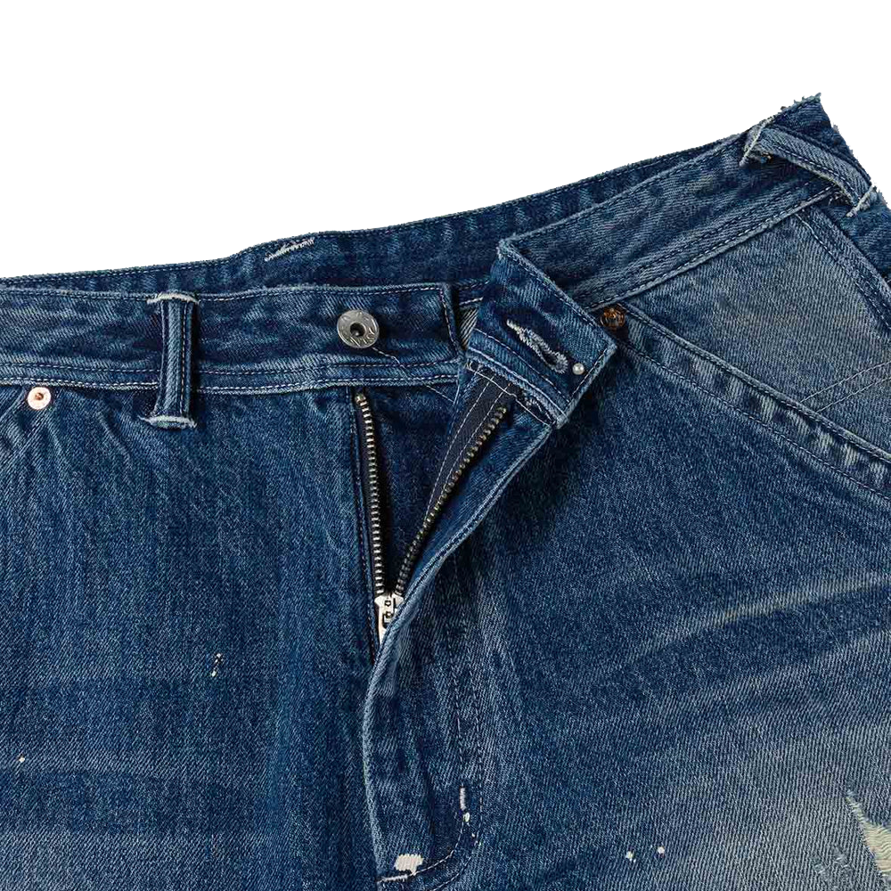 Evisu Washed and Distressed Daicock Print Jeans - Indigo