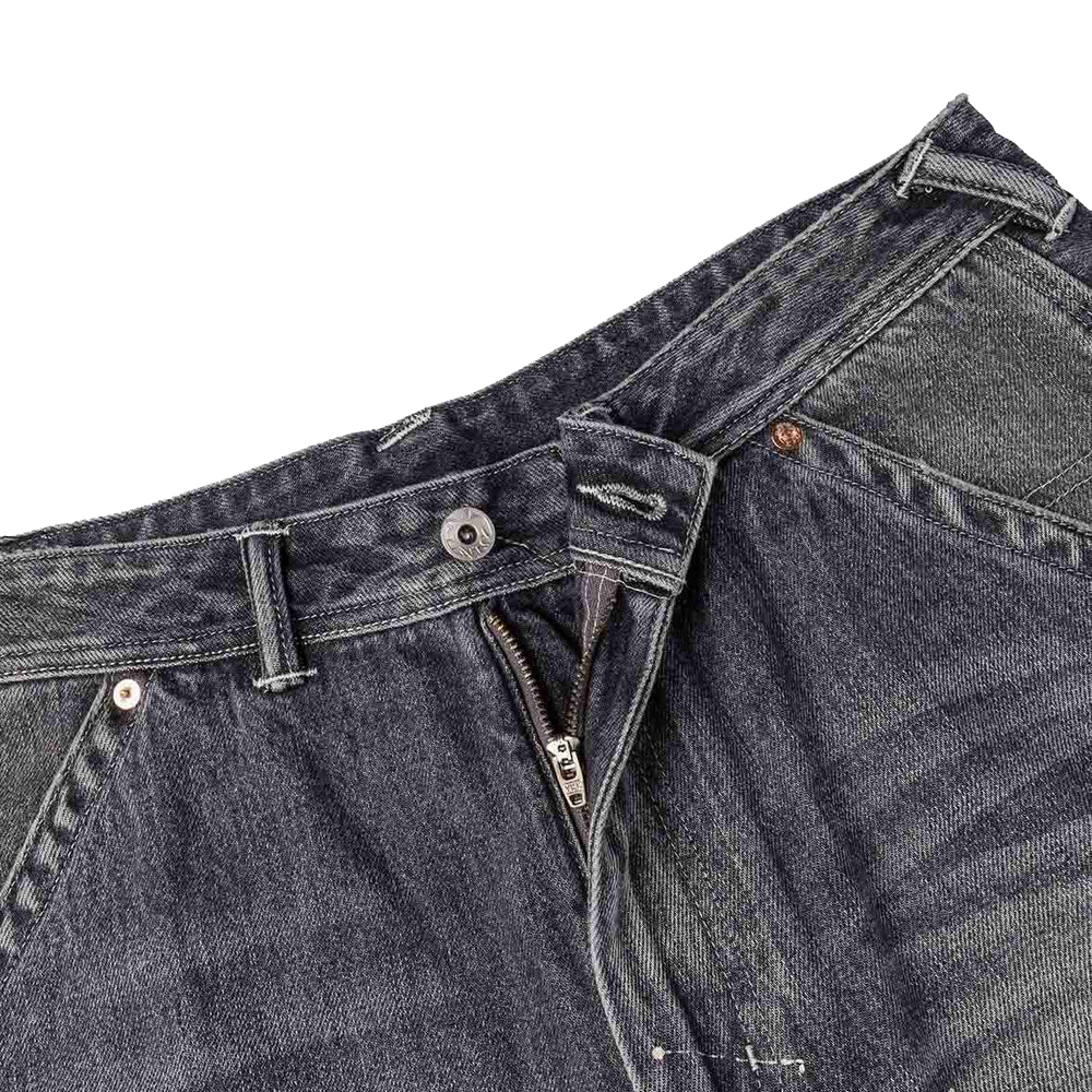 Evisu Washed and Distressed Daicock Print Jeans - Grey