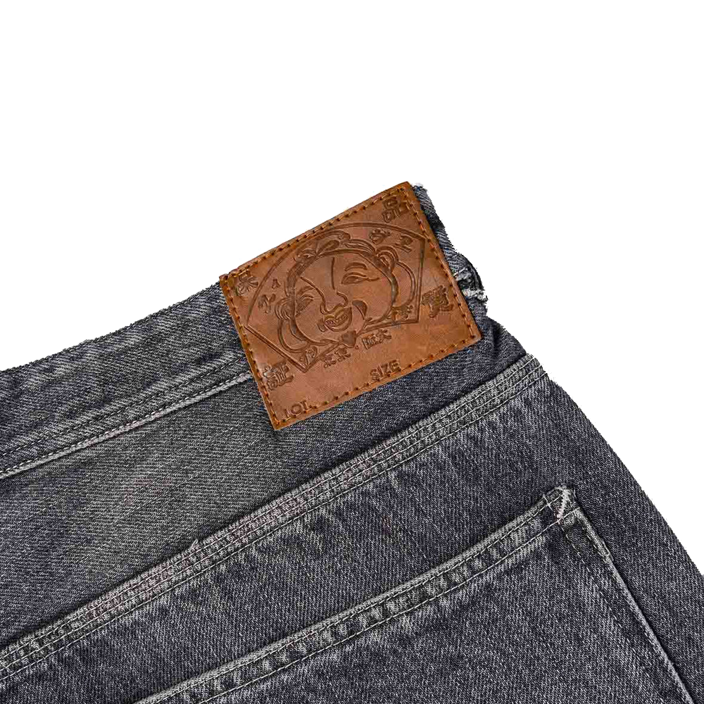 Evisu Washed and Distressed Daicock Print Jeans - Grey