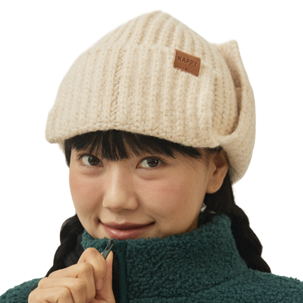 Kappy Wool knit trooper hat - Cream