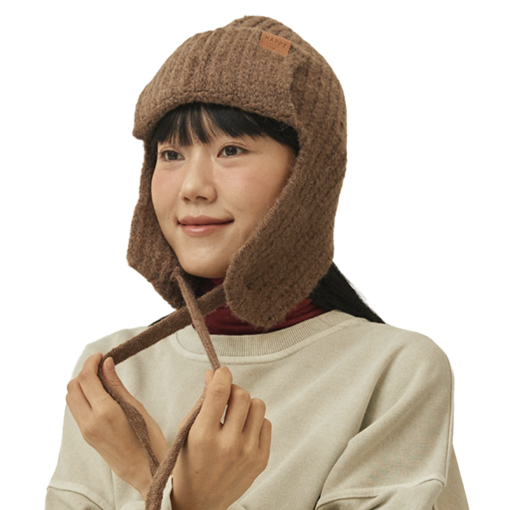 Kappy Wool knit trooper hat - Brown