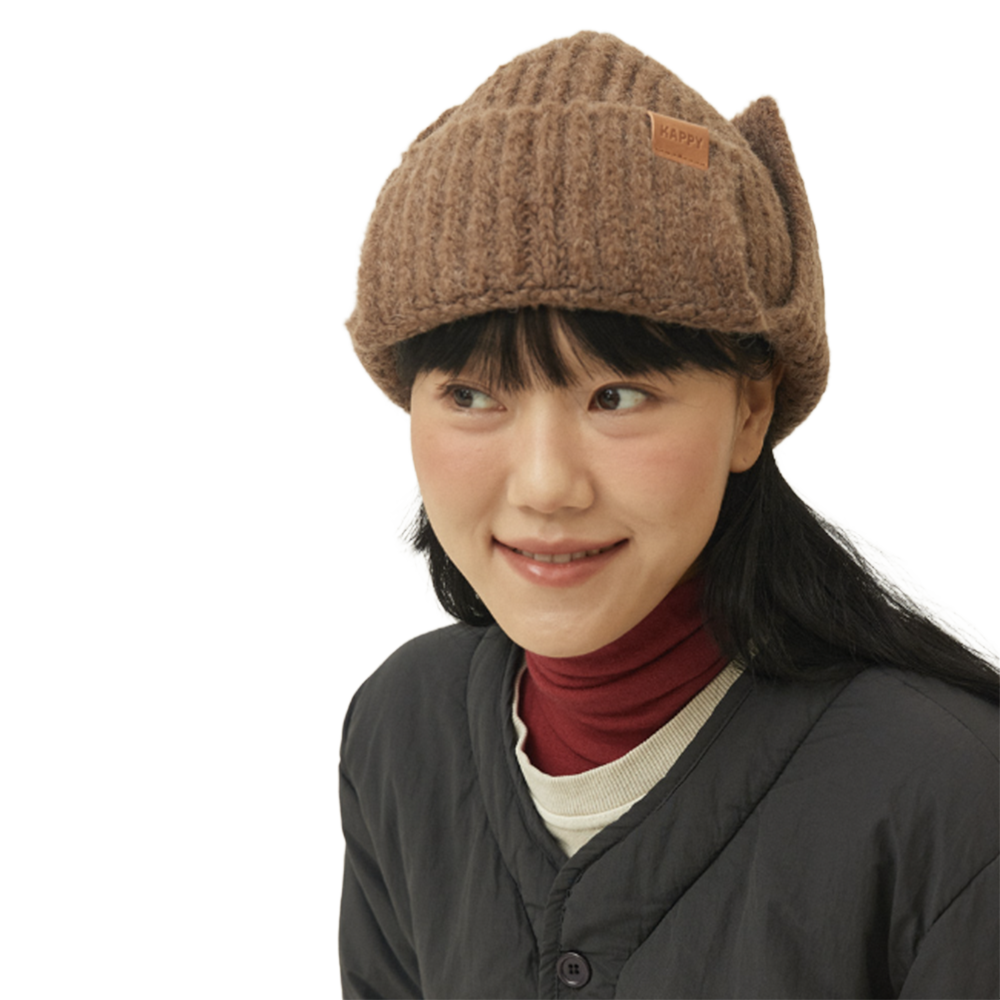 Kappy Wool knit trooper hat - Brown