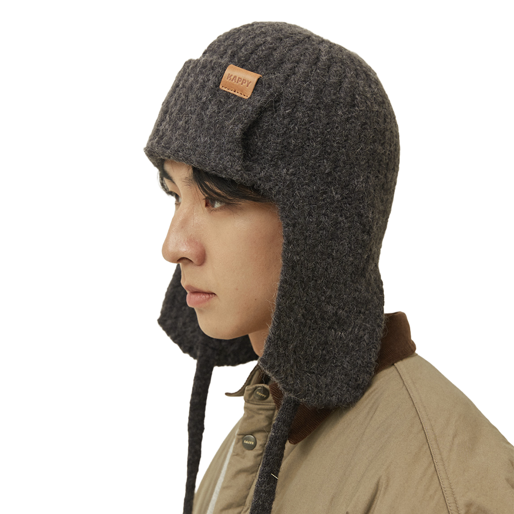 Kappy Wool knit trooper hat - Charcoal