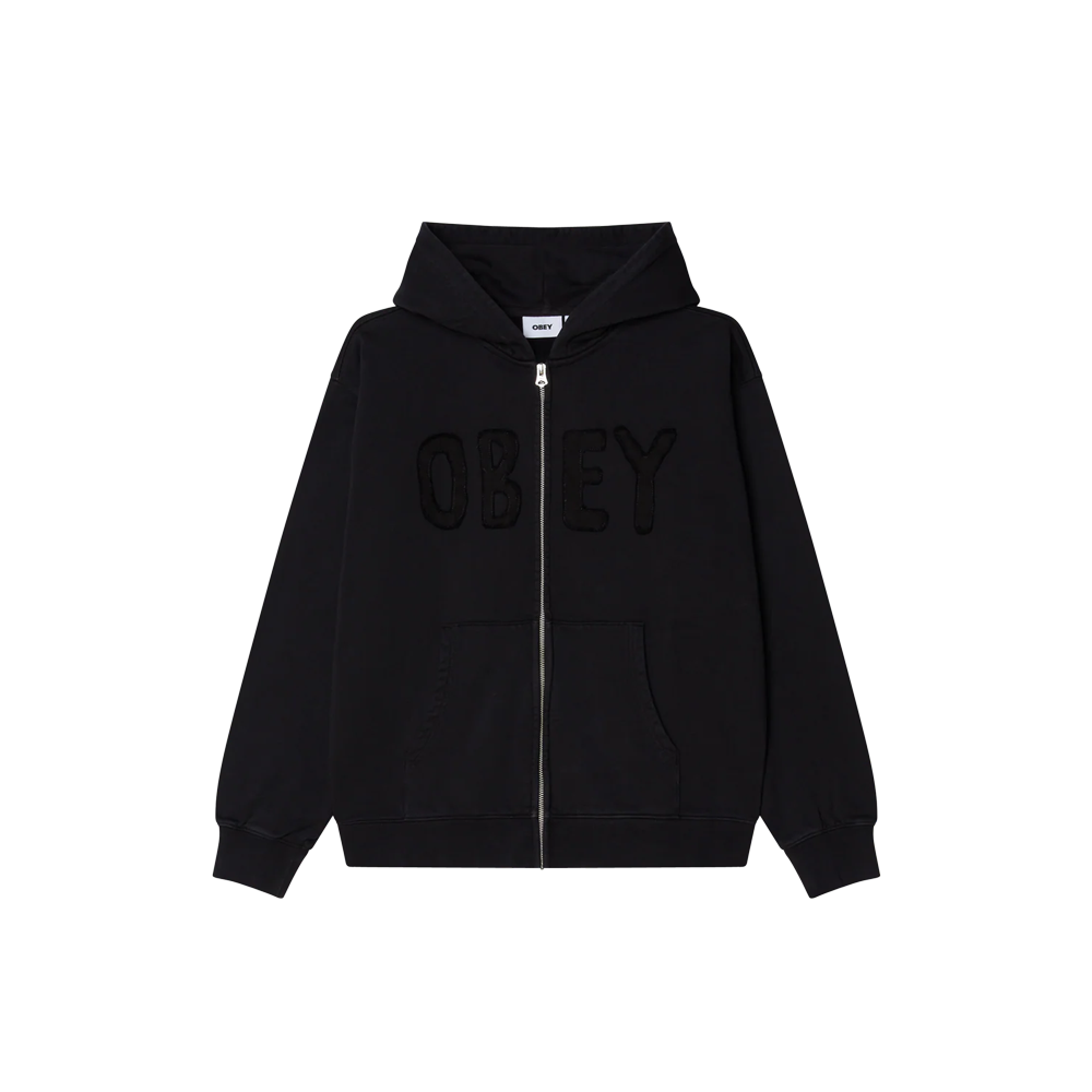 Obey Hybrid Faded Zip Hood - Black faded wash