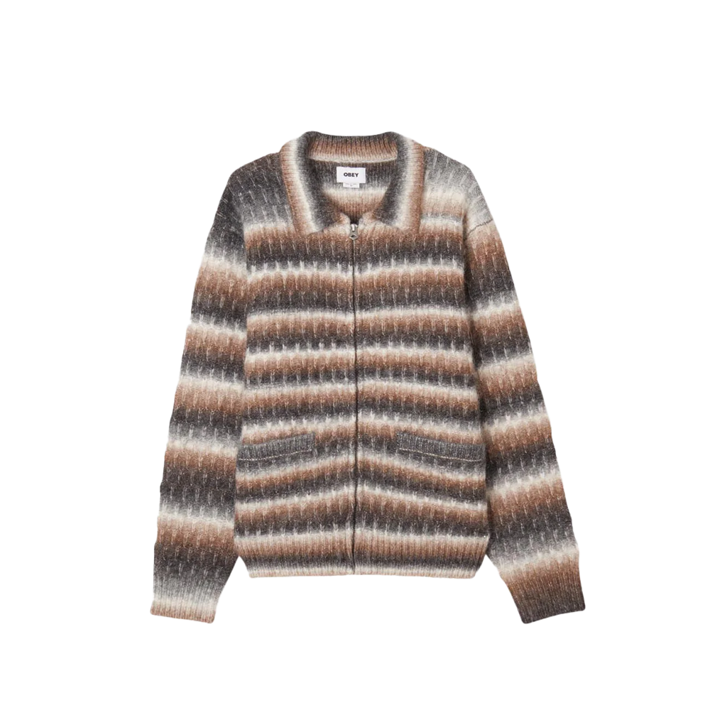 Obey Reggie Zip Up Cardigan - Black Multi