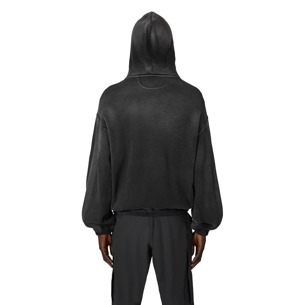 Roa Bee Sun Faded Waffle Zip Up Hoodie - Black