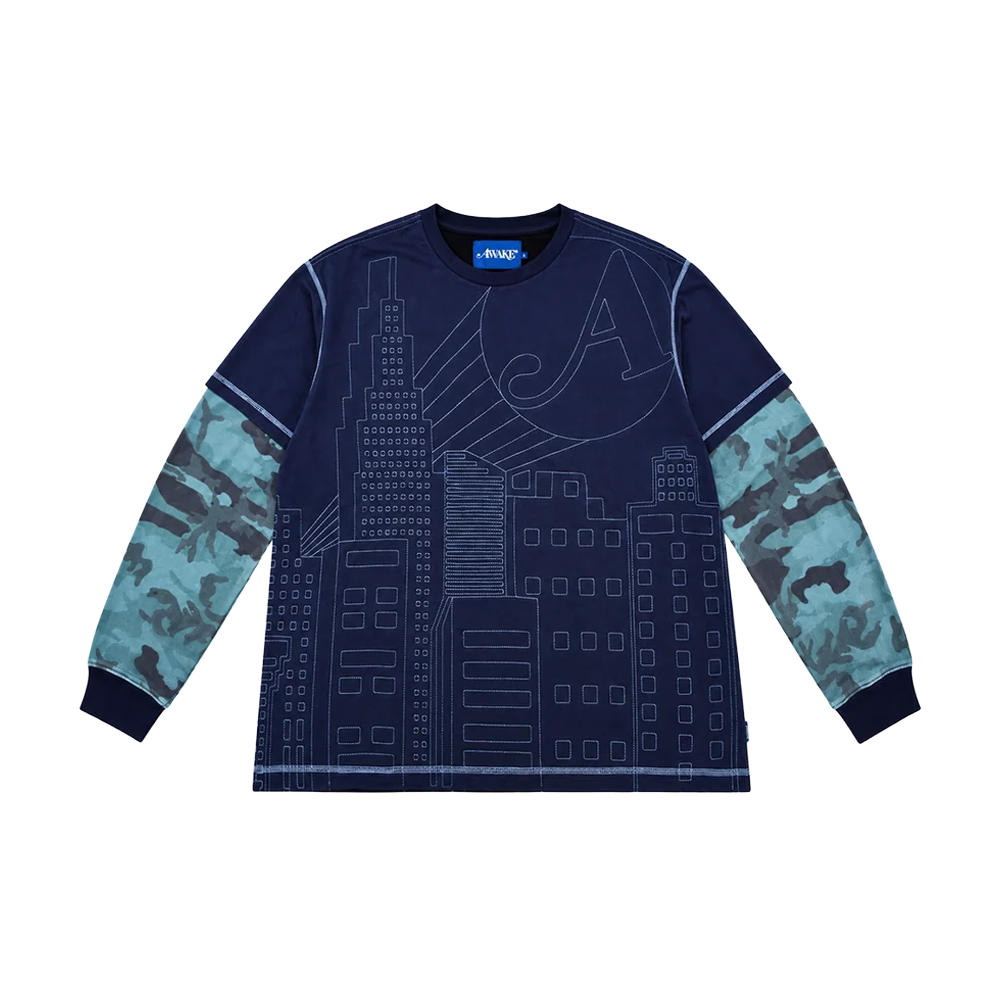 Awake skyline waffle Ls shirt - Navy