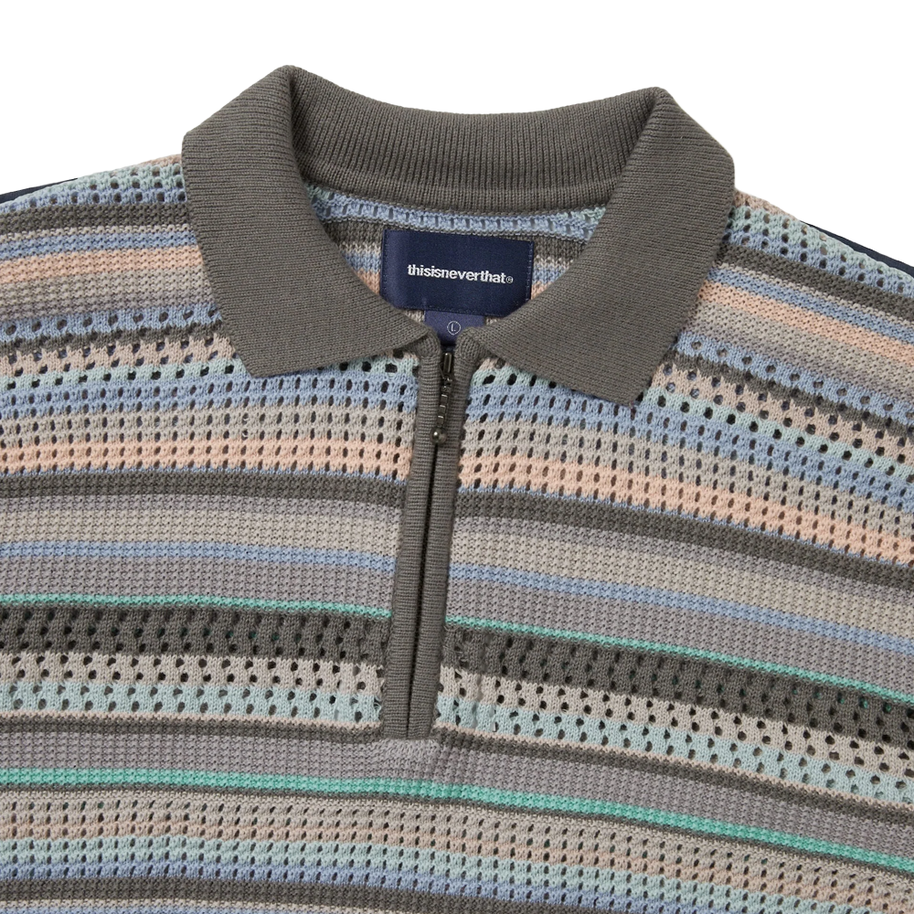 This Is Never That Striped S/S KnIt Polo - Pink Grey